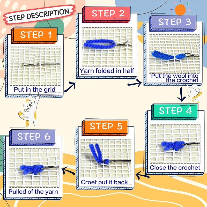 YP Cute Highland Cow Cattle Floral Latch Hook Kits Pillow Crochet Yarn Preprinted Pattern Needlework Kit DIY Pillowcase Hook Rug Crafts Kits,Home Sofa Decoration 17"X17" - Image 4